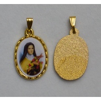 Saint Theresa Picture Medal Pendant, 20mm x 15mm Gold Tone Border, Made In Italy Quality