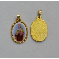 Our Lady Mount Carmel Picture Medal Pendant, 20mm x 15mm Gold Tone Border, Made In Italy Quality