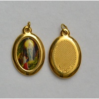 Our Lady Of Lourdes Picture Medal Pendant, 23x18mm Gold Tone, Made In Italy