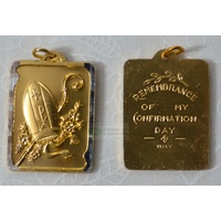 Rememberance Of Confirmation Day Gold Tone Medal Pendant 26mm x 20mm, Made in Italy