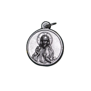 Scapular Round, Medal Pendant, Silver Tone, 19mm Diameter, Made In Italy