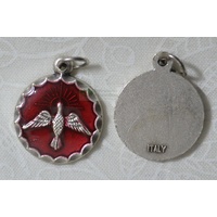 Red Enamelled Holy Spirit Medal Pendant 15mm Diameter, Made in Italy