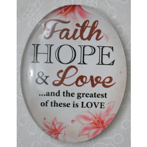 Magnet, 54 x 44mm Glass, Faith Hope Love