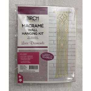 Birch Macrame Wall Hanging Kit, LACE DIAMONDS, Ap. 13cm x 56cm, MWH013