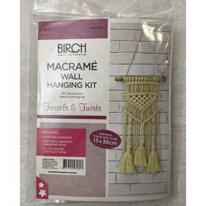 Birch Macrame Wall Hanging Kit, TASSELS & TWISTS, Ap. 13cm x 36cm, MWH016