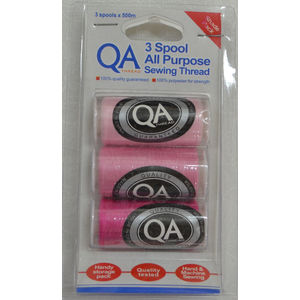 QA Thread 3 Spool x 500m Pack of All Purpose Sewing Thread PINKS