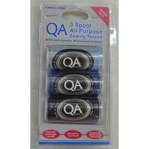 QA Thread 3 Spool x 500m Pack of All Purpose Sewing Thread BLUES