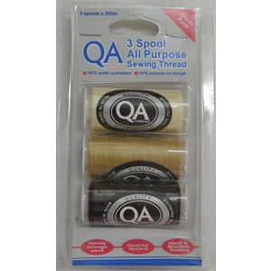 QA Thread 3 Spool x 500m Pack of All Purpose Sewing Thread, NATURAL, FAWN, DARK BROWN