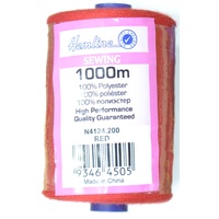 Hemline 100% Polyester Sewing &amp; Overlocking Thread 1000m Spool, RED