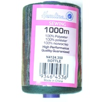 Hemline 100% Polyester Sewing &amp; Overlocking Thread 1000m Spool, BOTTLE GREEN