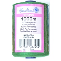 Hemline 100% Polyester Sewing &amp; Overlocking Thread 1000m Spool, EMERALD GREEN