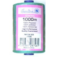Hemline 100% Polyester Sewing &amp; Overlocking Thread 1000m Spool, JADE