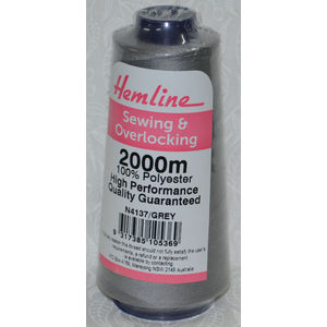 HEMLINE Overlocker &amp; Sewing Thread 2000m Cone, GREY, 100% Polyester