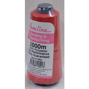 Hemline (QA) Overlocker &amp; Sewing Thread 2000m, RED, 100% Polyester