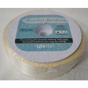 Uni-Trim Satin Blanket Binding, 72mm Wide, Colour CREAM, FULL 30m ROLL