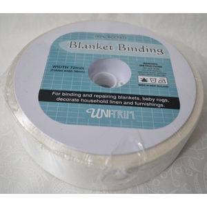 Uni-Trim Satin Blanket Binding, 72mm Wide, Colour WHITE, FULL 30m ROLL