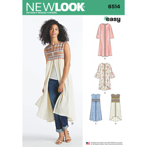 New Look Pattern 6514 Misses&#39; Coat or Vest with Sleeve and Length Variations