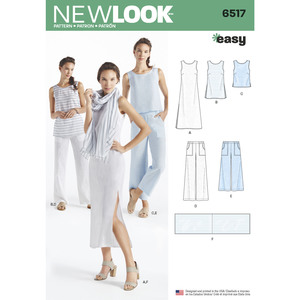 New Look Pattern 6517 Misses&#39; Dress, Tunic, Top, Pants, and Scarf