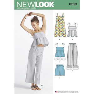 New Look Pattern 6518 Misses&#39; Dress, Tops in Two Lengths, Pants, and Shorts