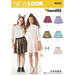 New Look Pattern 6539 Tween Skirts with Ears Headband