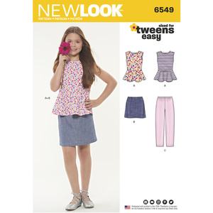 New Look Pattern 6549 Girls&#39; Top, Skirt and Pants