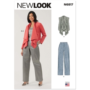 Misses’ Draped Front Vest, Jacket &amp; Trousers Sizes 10-22, New Look Sewing Pattern 6817