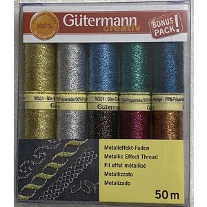 Gutermann Metallic Effect Thread 10 Pack, 50m Spools