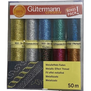 Gutermann Metallic Effect Thread 10 Pack, 50m Spools