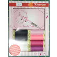 Gutermann Lovely Pink Pack, 8 Polyester Sew All Thread + Pink Embroidery Scissors