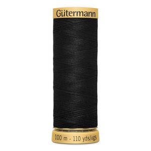 Gutermann 100% Cotton Thread #5201 BLACK, 100m Spool