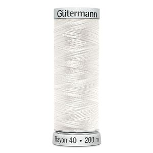 Gutermann Rayon 40 #1002 SOFT WHITE, 200m Machine Embroidery Thread