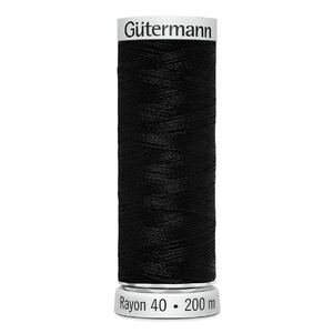 Gutermann Rayon 40 #1005 BLACK, 200m Machine Embroidery Thread