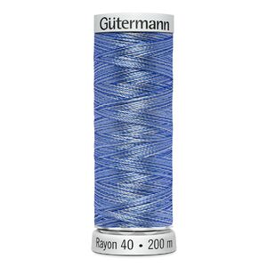 Gutermann Rayon 40 #2104 VARIEGATED PASTEL BLUES 200m Machine Embroidery Thread