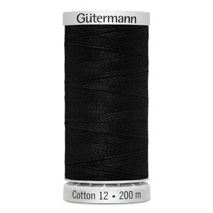 Gutermann Cotton 12 #1005 BLACK 200m Spool Embroidery &amp; Quilting Thread