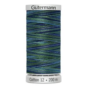 Gutermann Cotton 12, #4016 VARIEGATED BLUES, 200m Spool Embroidery Thread