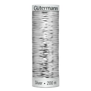 Gutermann Metallic Sliver Thread, #8001 SILVER, 200 Metre Spool (220yds)
