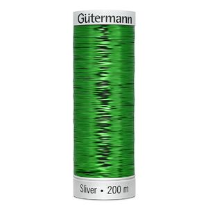 Gutermann Metallic Sliver Thread, Colour 8019 GREEN, 200 Metre Spool (220yds)