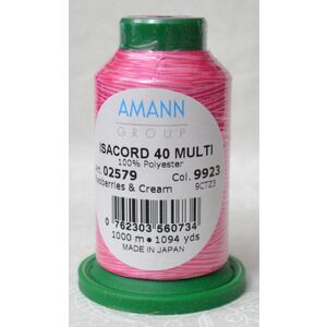 ISACORD 40 #9923 Variegated RASPBERRIES &amp; CREAM 1000m Machine Embroidery Sewing Thread