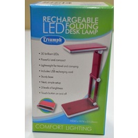 RED Triumph Rechargeable Folding Desk Lamp Table, Craft, Sewing, Hobby LED USB