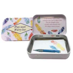 Pray More Worry Less Tin Prayer Box, 98 x 60mm, With Mini Pencil &amp; Note Pad