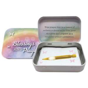 Blessings & Prayers Tin Prayer Box, 98 x 60mm, With Mini Pencil & Note Pad