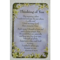 THINKING OF YOU Laminated Prayer Card, 54 x 82mm
