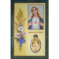 IMMACULATE HEART OF MARY, Prayer Card &amp; Medallion, 54mm x 85mm Laminated