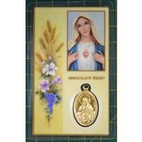 IMMACULATE HEART OF MARY, Prayer Card &amp; Medallion, 54mm x 85mm Laminated