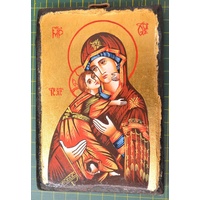 Solid Timber Icon Wall Plaque, Hand Crafted &amp; Painted, Certificate Included, 138 x 95mm