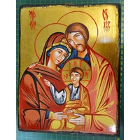 HOLY FAMILY ICON WALL PLAQUE, Hand Crafted &amp; Painted, Certificate, 220mm x 174mm