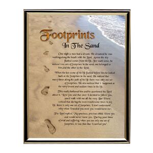 FOOTPRINTS In The Sand Print, 10&quot; x 8&quot; In Gold Tone Frame