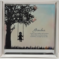 Silver Silhouette Plaque, GRANDMA, 150 x 150mm, Stand or Hang, Mirrored Giftware