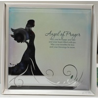Silver Silhouette Plaque, Angel Of Prayer, 150 x 150mm, Stand or Hang, Mirrored Giftware