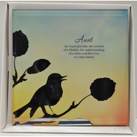 Silver Silhouette Plaque, AUNT, 150 x 150mm, Stand or Hang, Mirrored Giftware